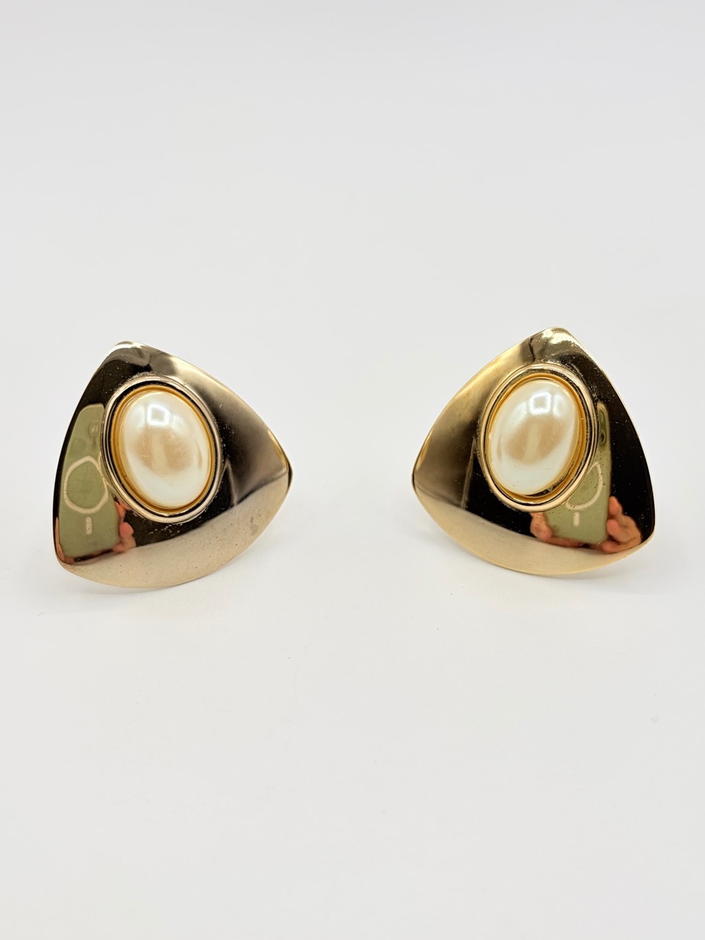 Vintage Gold-Tone Faux Pearl Statement Clip-On Earrings
